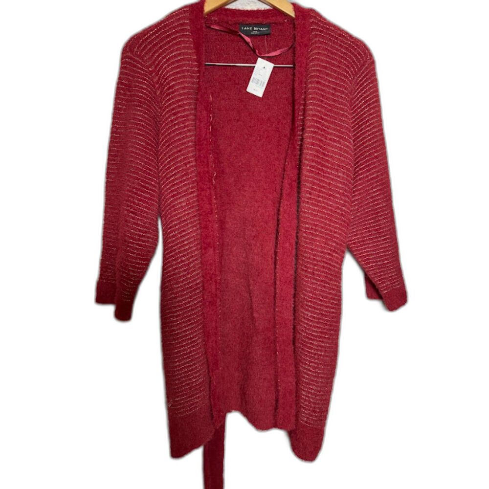Lane Bryant NWT Women's Cardigan Burgundy Gold Metallic Textured Longline 18/20